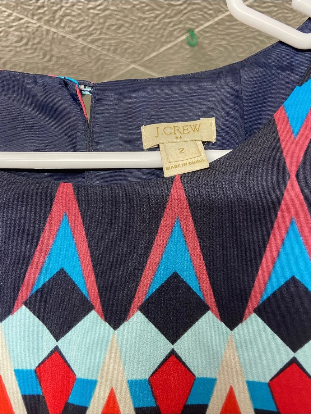 J. Crew Navy Geometric Shift Dress with Coral and Aqua Accents